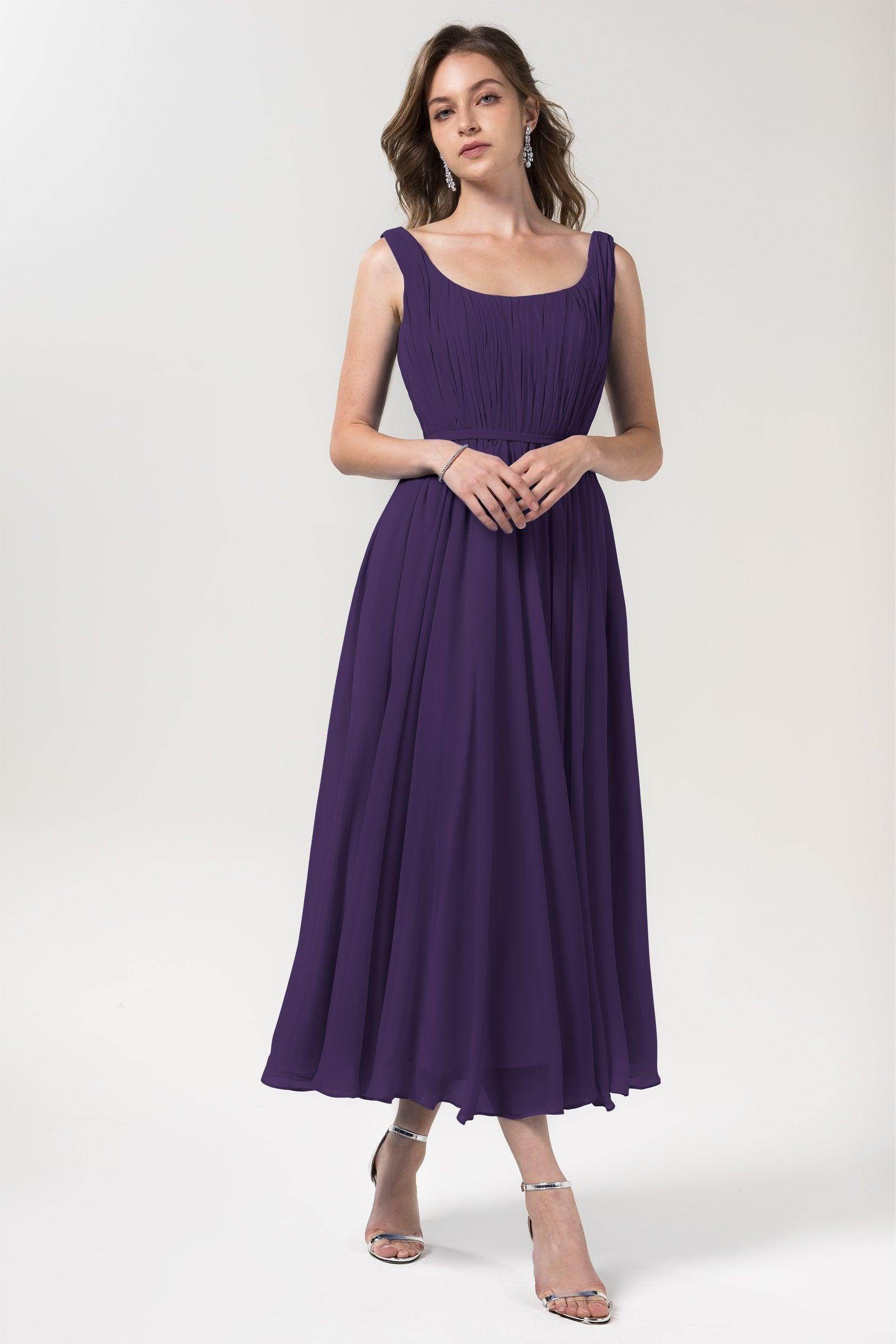 A-Line Tea Length Chiffon Bridesmaid Dress CB0555PS - COCOMELODY